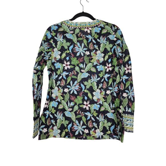 Tory Burch 8 Floral Embellished Tunic Beaded Coastal Blue Boho Classic Paisley - Picture 3 of 4